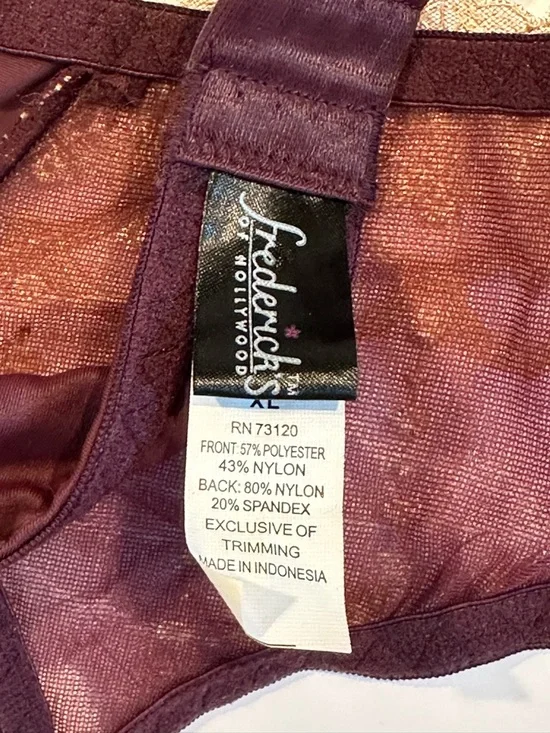 Fredericks of Hollywood Lingerie Set XL Burgundy Gold Bustier Bra Garter Belt - Picture 6 of 8